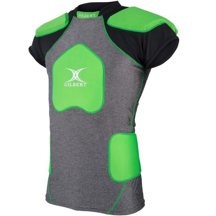 GILBERT Sous-maillot de rugby renforcé TRILITE V2 - 6 zones de protection - Enfant - Noir / Gris / Vert