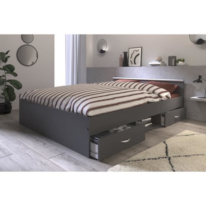 ZODIAC Lit adulte contemporain gris ombre - l 140 x L 190 cm