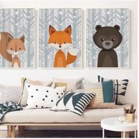 Mignon animal cerf renard toile peinture dessin animé ...