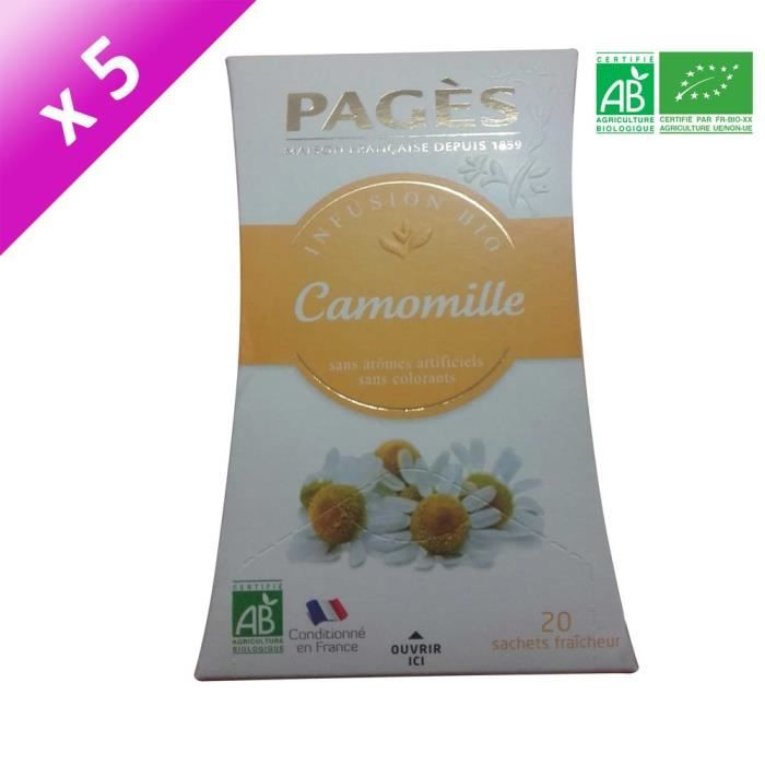 PAGES Lot de 5 Infusions Camomille Bio