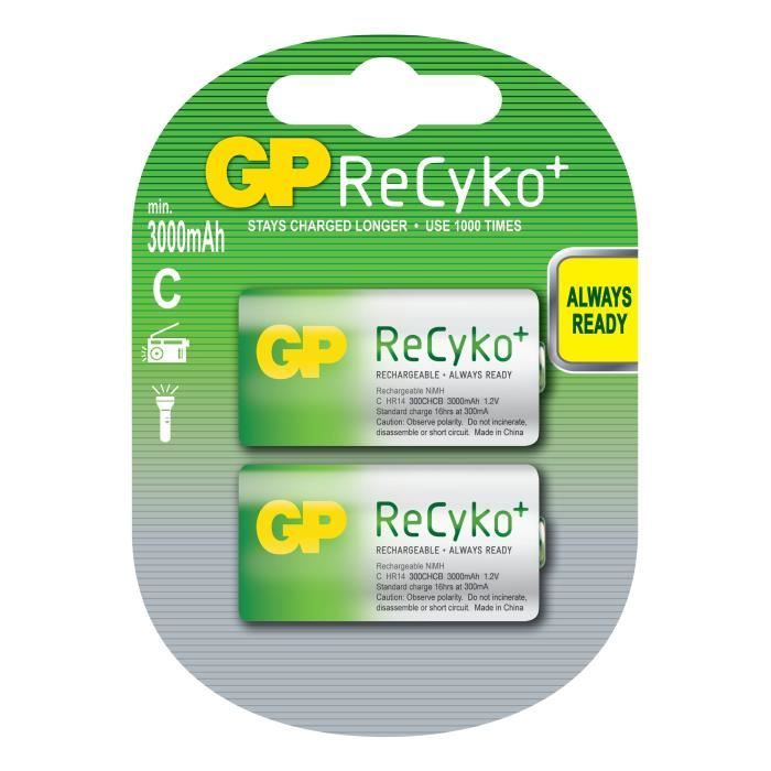 PILES RECHARGEABLE - GP300CHCBE-2UWC2 / R14 / C RECYKO