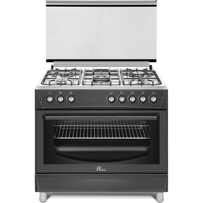 HUDSON HCU-90N - Cuisinière gaz 5 zones - Allumage automatique - L 90 x H 90 cm - Four électrique - 126 L - B