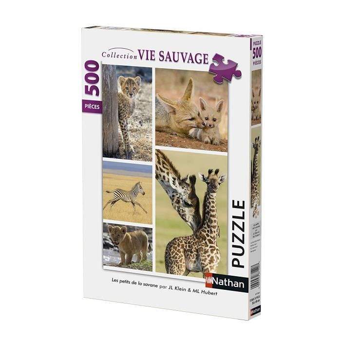 Nathan 87150 Puzzle - Bébés Animaux Sauvages - Les Petits de la Savane - 500 Pièces