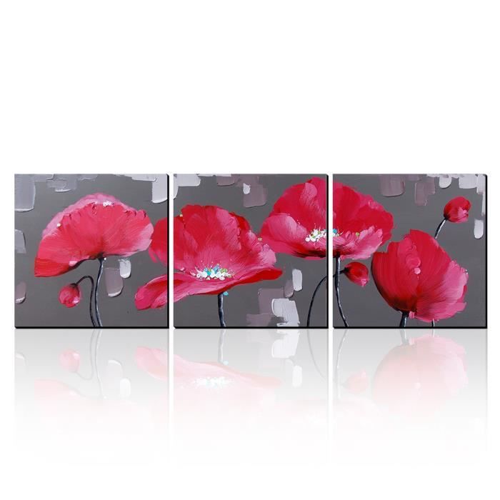 Aonbat Peinture à Lhuile Peint à La Main Motifs Coquelicots Rouges