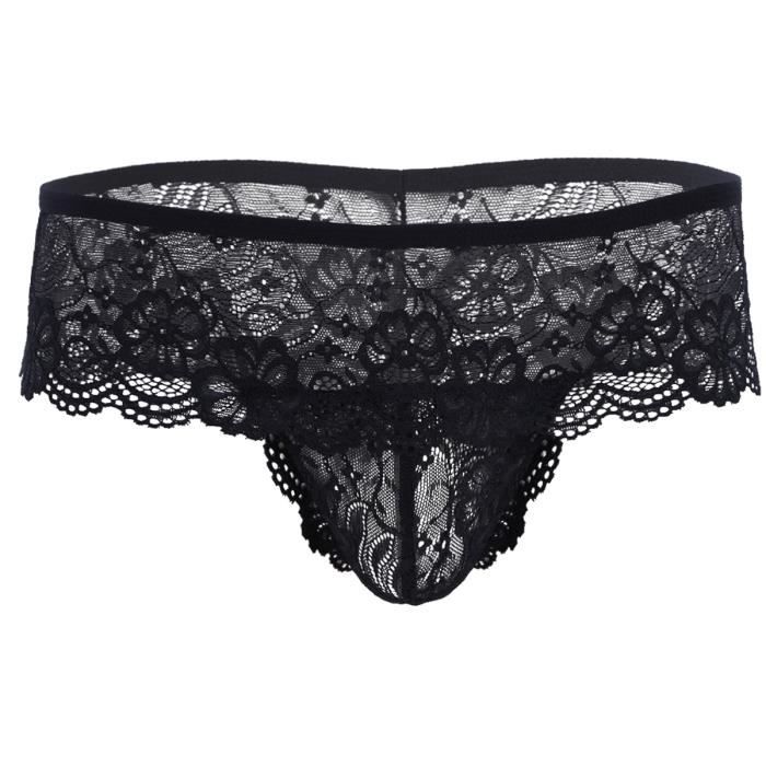 Iiniim Homme Charme sousVêtements Slip Dentelle Transparent Taille Basse String Bikini Lingerie
