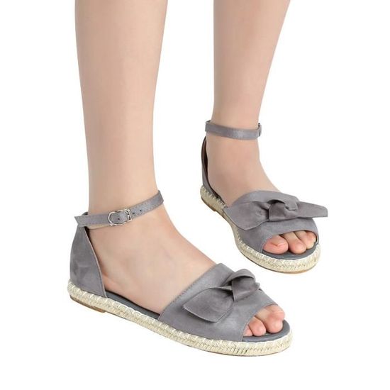 Plat Gris Toe Couleur Peep Mode Sandales Femmes Talon Bow Solide Flock Hasp doexWrCB