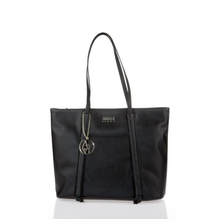 ARMANI JEANS - Sac Cabas Noir en Similicuir Grainé - Femme