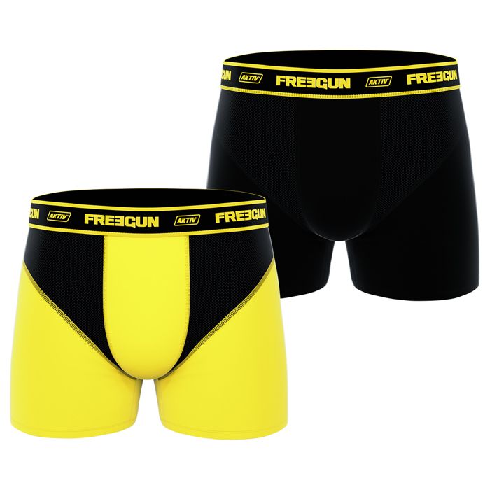 FREEGUN Lot 2 Boxer Homme Aktiv Performance Jaune et Noir