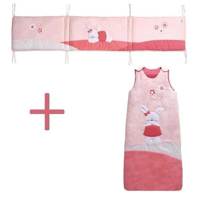TINEO Ensemble tour de lit / gigoteuse Lapin- Rose - 6m-3ans