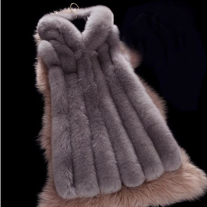 Cardigan Veste Fourrure Outwear Gilet Capuche Foncé À Gris Manteau Mode Femmes Hsw71106451dg Faux 1qzXn4
