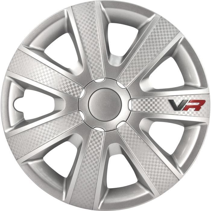 Jeu de 4 Enjoliveurs Vr 16'' Argent Look Carbone