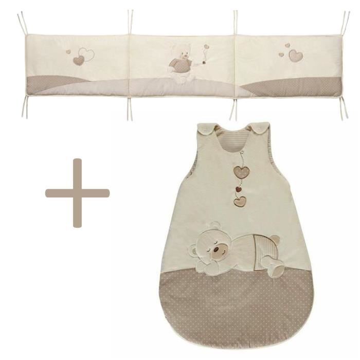 TINEO Ensemble tour de lit / gigoteuse Ourson - Beige - 0-6m