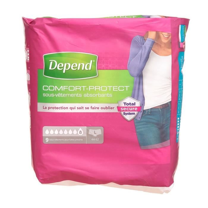 DEPEND Paquet de 9 sous-vêtements Comfort-Protect - Femme - Taille L