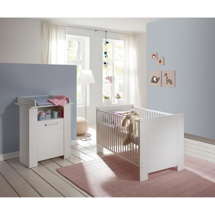 MIRI Chambre bébé duo : Lit 70*140cm + Commode avec plan à langer - blanc
