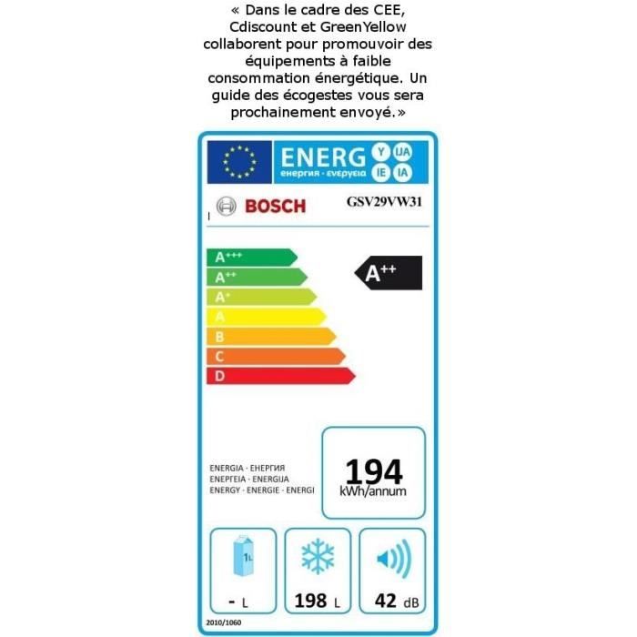 Bosch GSV29VW31 - Congélateur armoire - 198L2