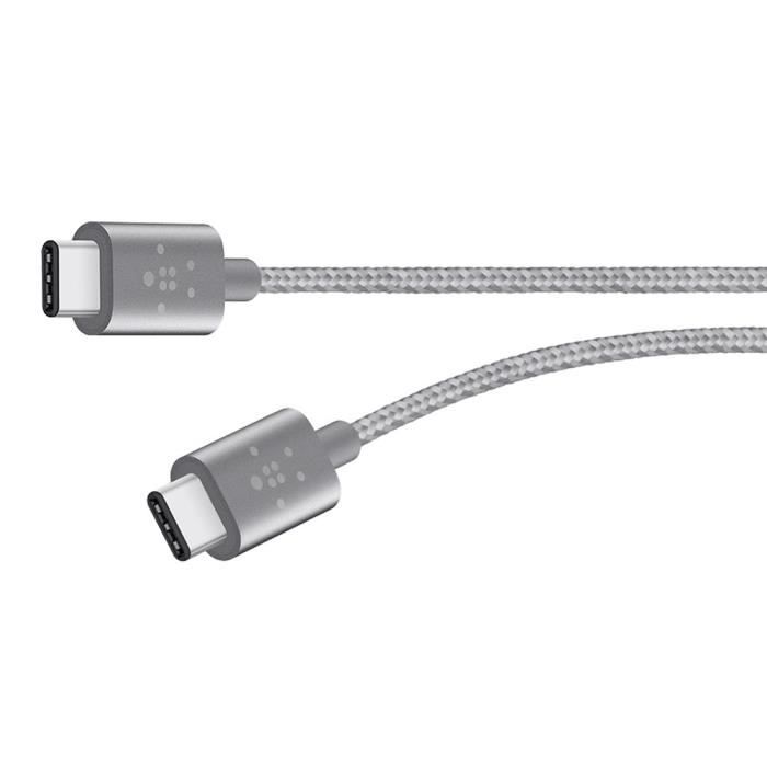 BELKIN Câble charge connecteur USB C 2.0 / 3.A / 60W / 1,8M / 4K Gris métallique