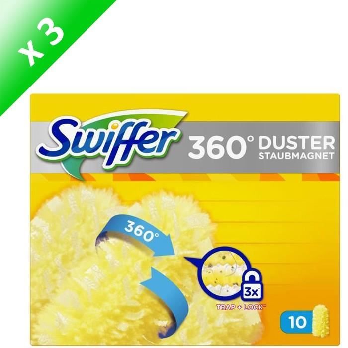 SWIFFER Kit plumeau dépoussiérant 360° Duster XXL - 1 manche ergonomique - 10 plumeaux jetables - Lot de 3