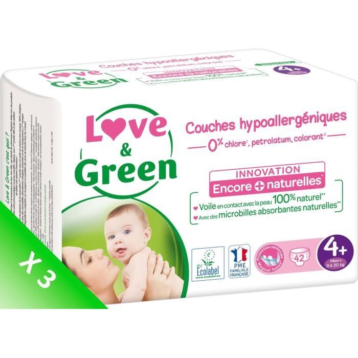 LOVE AND GREEN Couches écolabellisées T4+ - 126 couches - Eco Pack