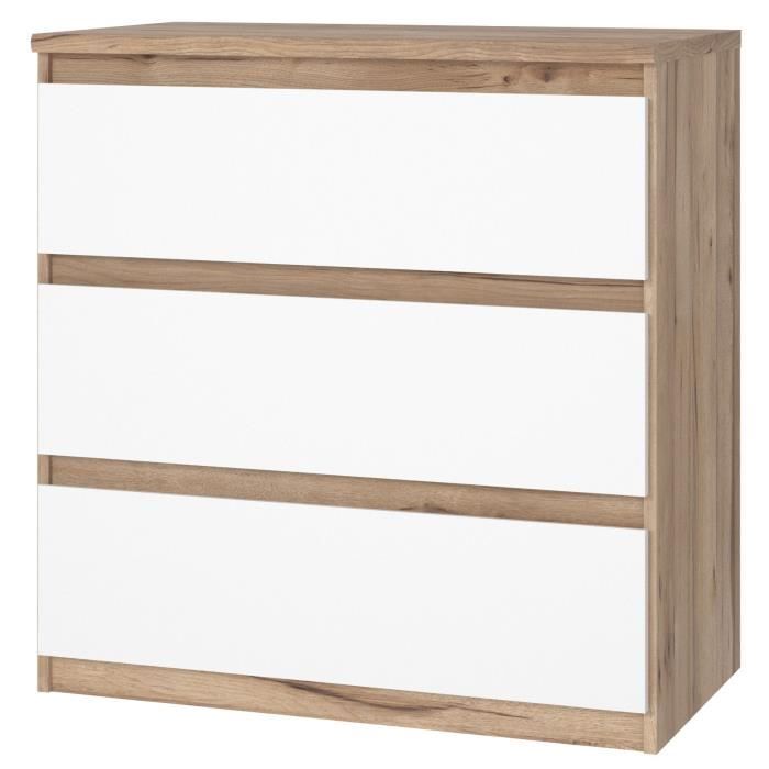 FINLANDEK Commode de chambre NATTï contemporain décor chêne naturel et blanc mat - L 77 cm
