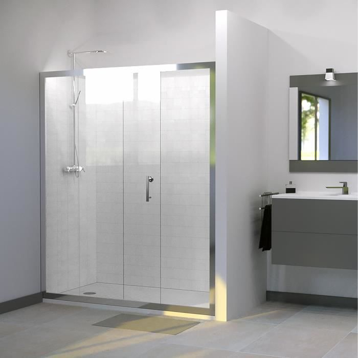 CREAZUR Porte de douche coulissante Nerina - 170 x 190 cm - Verre trempé 6 mm