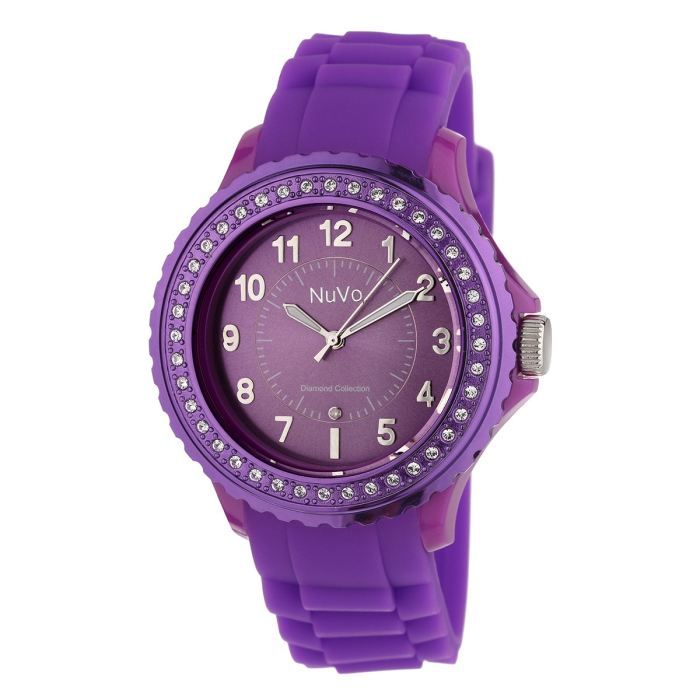 Montre en silicone violette. Lunette ornée de 40 SWAROVSKI ELEMENTS