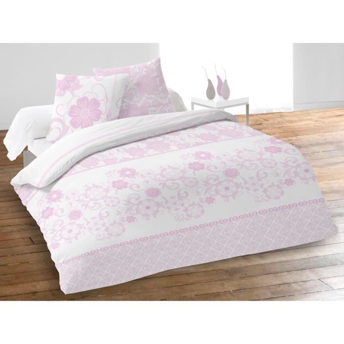 SOLEIL D'OCRE Parure de couette BERENICE 100% coton- 1 housse de couette 220x240cm + 2 taies d'oreiller - Rose