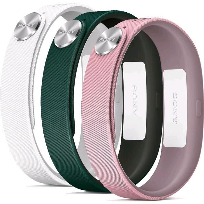 SONY Pack fashion 3 bracelets smartband - Blanc / Rose / Vert - Taille large