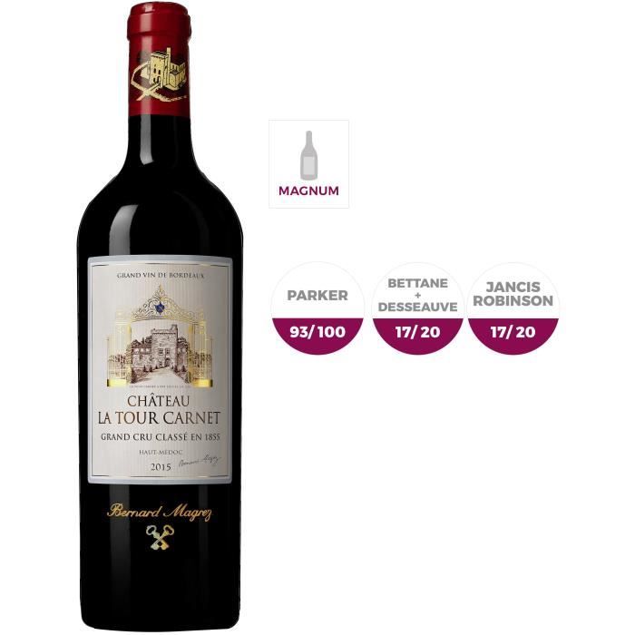 MAGNUM Château La Tour Carnet 2015 Haut-Médoc - Vin Rouge - 1,5 L