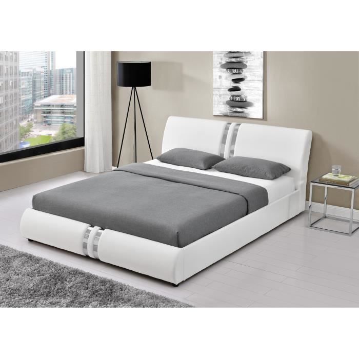 DOHA Lit adulte contemporain Simili blanc Sommier