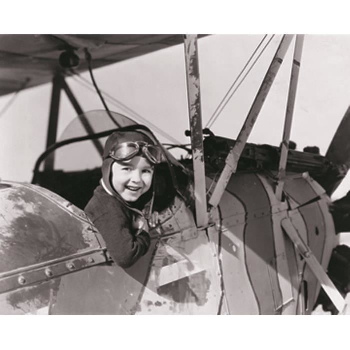 NOSTALGIE Affiche papier Little boy in cockpit - 24x30 cm