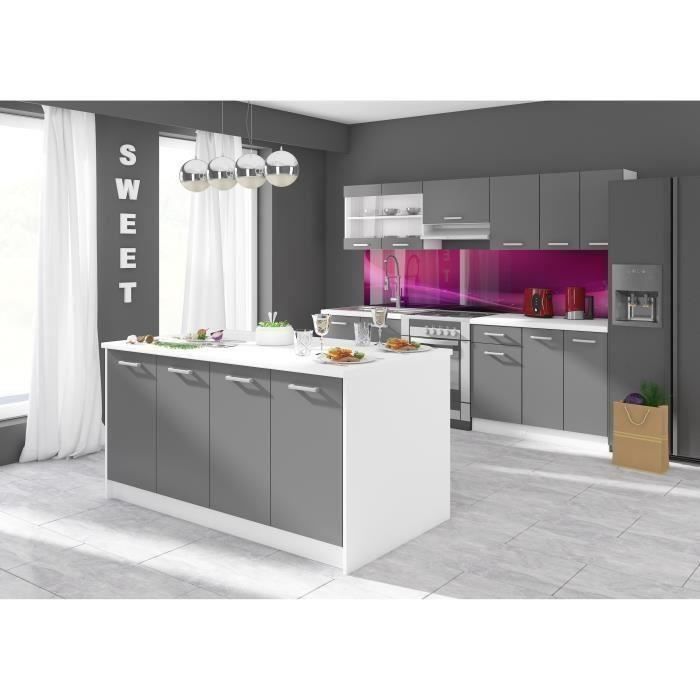 Cuisine complète avec plan de travail L 2m40 + îlot L 1m64 - Gris mat