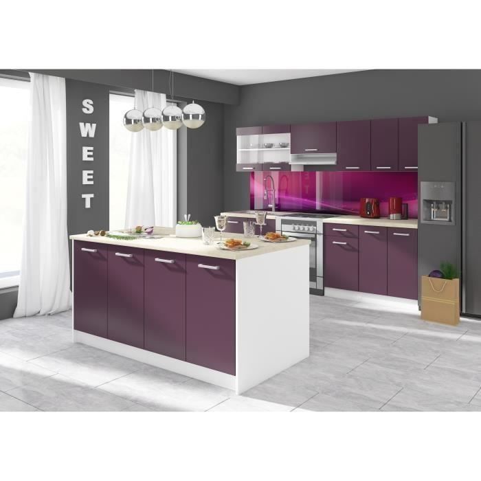 Cuisine complète avec plan de travail L 2m40 + îlot L 1m64 - Aubergine mat