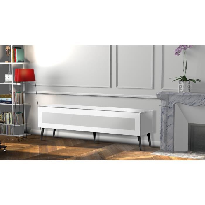 MELICONI GOTEBORG 160 Meuble TV - Longueur 160 cm - Porte abattante finition VERRE INFRAROUGE - Pieds Scandinaves couleur Noir