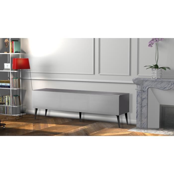 MELICONI HELSINBORG 160 Meuble TV - Longueur 160 cm - Porte abattante finition TEXTILE - Pieds Scandinaves couleur Noir