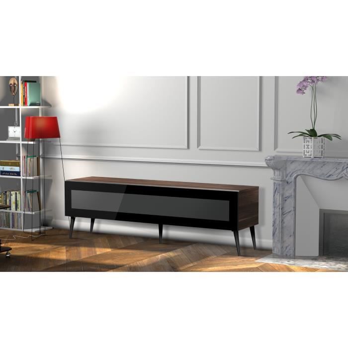 MELICONI LINKOPING 160 Meuble TV - Longueur 160 cm - Porte abattante finition VERRE INFRAROUGE - Pieds Scandinaves couleur Noir