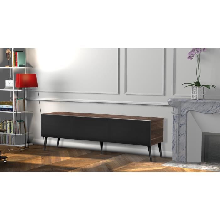 MELICONI LUND 160 Meuble TV - Longueur 160 cm - Porte abattante finition TEXTILE - Pieds Scandinaves couleur Noir