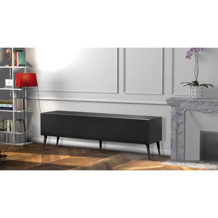 MELICONI VASTERAS 160 Meuble TV - Longueur 160 cm - Porte abattante finition TEXTILE - Pieds Scandinaves couleur Noir