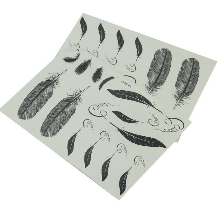 2 feuilles tattoo tatouage temporaire plume autocollant 2 feuilles tattoo tatouage temporaire plume autocollant