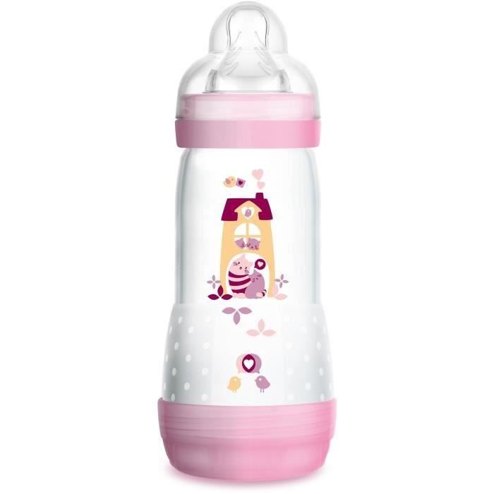 Produit shopeco.fr : MAM Biberon Easy Start Anti-Colique  320ml 0 à 6 mois Tétine Débit 3 Fille (Lot de 2)