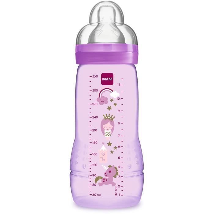 Produit shopeco.fr : MAM biberon Easy Active 2ème âge coloré 330 ml Fille Tétine Débit X (Lot de 2)