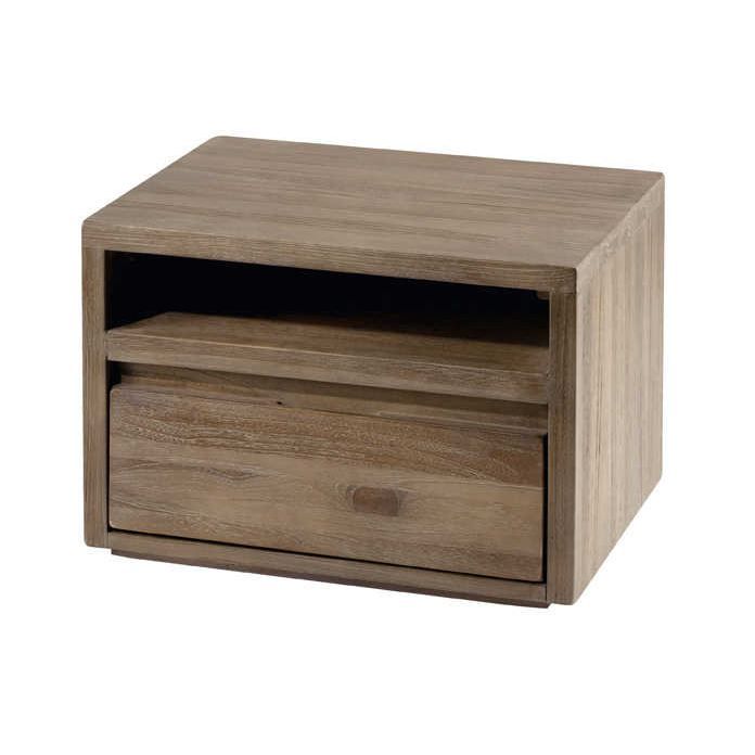 TEKA Chevet contemporain en bois teck massif sablé et verni gris foncé - L 50 cm