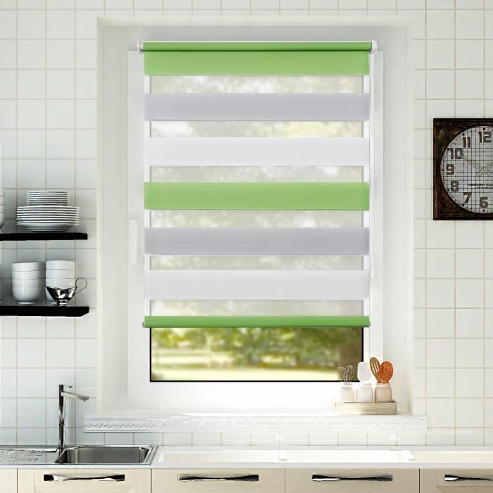 Store Enrouleur lumière /nuit 60x230cm Vert-Gris-Blanc double store ... Store Enrouleur lumière /nuit 60x230cm Vert-Gris-Blanc double store ...
