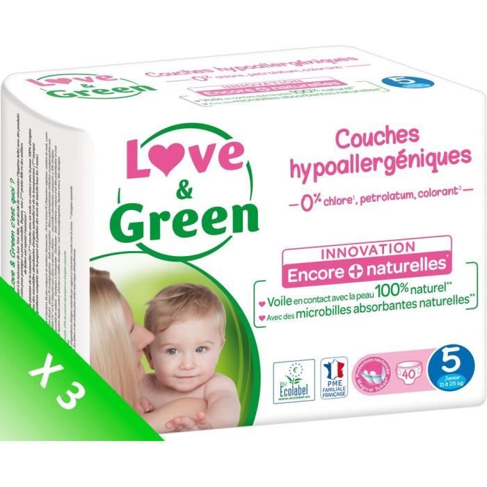 LOVE AND GREEN Couches écolabellisées T5 - 120 couches - Eco Pack