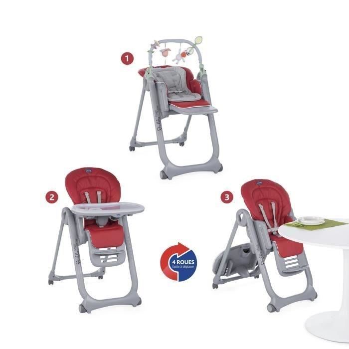 CHICCO Chaise Haute Polly Magic Relax - 4 Roues red