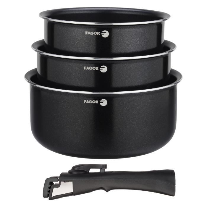 FAGOR Amovible Set de 3 casseroles 16-18-20cm Tous feux dont induction + four avec 1 poignée
