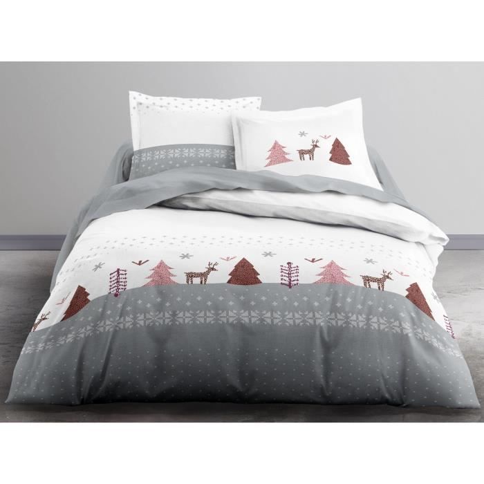 TODAY Parure de couette LEA en coton flanelle 240x260cm - 1 housse de couette et 2 taies d'oreiller