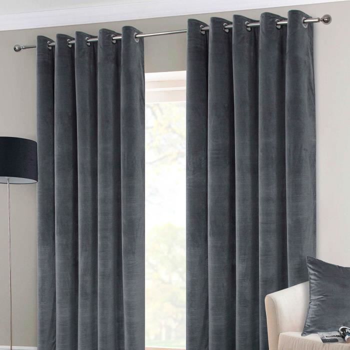 Rideaux à œillets thermique en velours épais doublé Gris foncé - 117 ... Rideaux à œillets thermique en velours épais doublé Gris foncé - 117 ...