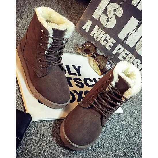 Minetom Up Lace Hiver Boots Suede Fourrure Chaudes Neige Sneaker Flat Chaussures Femme Cheville UrPnWU