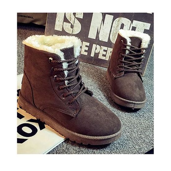 Minetom Up Lace Hiver Boots Suede Fourrure Chaudes Neige Sneaker Flat Chaussures Femme Cheville UrPnWU