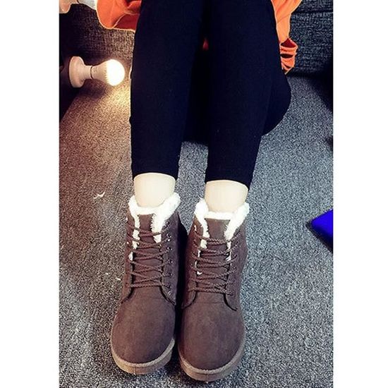 Minetom Up Lace Hiver Boots Suede Fourrure Chaudes Neige Sneaker Flat Chaussures Femme Cheville UrPnWU
